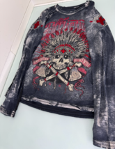 Affliction T Shirt Men L Long Sleeve Y2K Affliction Velour Indian Skull ... - $737.58 MXN