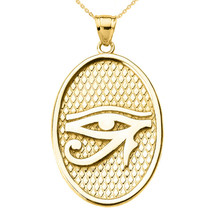 10K Solid Yellow Gold Eye of Horus Oval Pendant Necklace - £162.97 GBP+