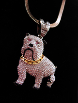 Huge pave rhinestone BULLDOG necklace - 28&quot; chain Vintage silver dog - marine Co - £114.68 GBP