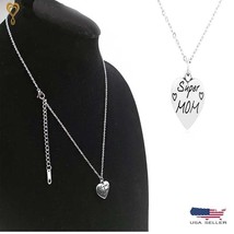 Super Mom Silver Pendant Necklace Rope Chain Love Gift For Mom Mama Moth... - £6.30 GBP