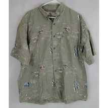Bit and Bridle Men&#39;s Green Button Up Short Sleeve Shirt With Fishing Des... - $12.79