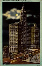 Chicago, IL-Illinois, Wrigley Building By Moonlight, Vintage Linen Postcard bk45 - £3.88 GBP