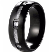 (New With Tag) Black Titanium Meteorite Ring With Zirconia - Price for one ring  - £47.30 GBP