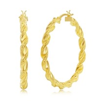 Sterling Silver Polished &amp; Satin 40mm Twisted Hoops - Gold Plated - £42.83 GBP