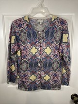 Garnet Hill Cardigan Floral Multi-Color 3/4 Sleeve 100% Merino Wool Wome... - £21.44 GBP