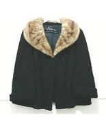 Black Genuine Persian Lamb Fur Coat Blonde Mink Collar Cropped Swing Box Pockets - $348.29