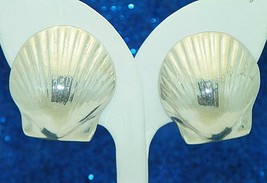 Scallop Shell CLIP-ON Earrings Real Solid .925 Sterling Silver 21.9 G - £84.79 GBP