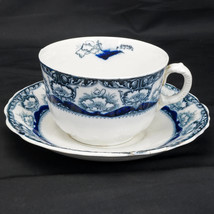 Large Antique Molded Staffordshire Transferware Teacup and Saucer - £35.10 GBP