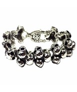 Lrg Skull Graveyard Bracelet for Men Silver Stainless Steel Biker Pirate... - £55.78 GBP