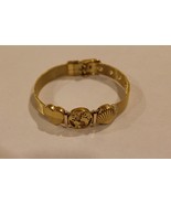 Gold Tone Stainless Steel Mesh Charm Bracelet Buckled Band with 3 charms - £11.68 GBP
