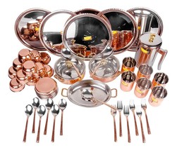 Dinner set Stainless Steel Copper Thali Set 49 Pieces Hammer Design - £507.75 GBP