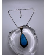 Vintage Sterling Silver Turquoise Pendant 5.2cm Necklace 19” - $49.50