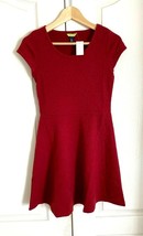 New Aeropostale Red Textured Crew Neck Cap Sleeve Fit Flare Skater Dress M - £23.59 GBP