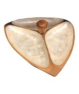Vintage Acacia Wood &amp; Capiz Shell 3 Compartment Section Serving Bowl Tra... - $38.20 CAD