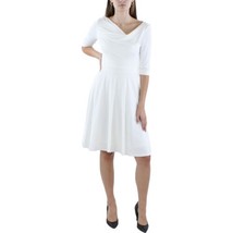 Black Halo 1912797 3/4 Sleeve Pleated Fit &amp; Flare Dress SZ 4 ($195) White - £73.26 GBP