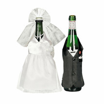 Wedding Dress Wine Bottle Covers, Bride and Groom Outfits, Dress Up Jacket Bags - £12.17 GBP