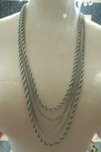Monet Necklace Multi Chain Designer Silver Plated Links Knob Catch 5 Str... - $32.99
