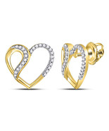 10kt Yellow Gold Womens Round Diamond Heart Stud Earrings 1/6 Cttw - £204.03 GBP