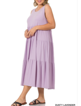 Zenana 1X Buttery Soft Stretch Jersey Sleeveless Tered Midi  Dress Lavender - £14.01 GBP