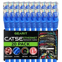 20 Pack Cat5e Ethernet Patch Cable 3 Feet Snagless RJ45 Computer LAN Net... - $55.65