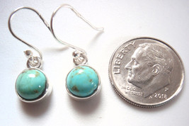 Very Small Turquoise 925 Sterling Silver Dangle Earrings Round - £17.25 GBP
