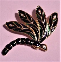 Four Wings Unsigned Dragonfly Brooch Pin Green Enamel Rhinestone Rare - £395.68 GBP