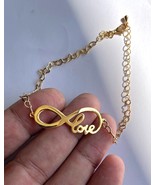 Eternity bracelet 14k yellow gold plated w/ heart link chain - $28.00