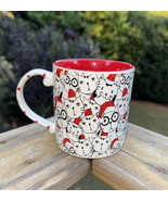 Handmade Stoneware Allover Christmas Cats in Santa Hats Embossed Mug Cup... - £18.89 GBP