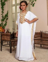 Party Moroccan Kids White Dress  Abaya Long Kaftan New Gown Wedding Geor... - £48.11 GBP