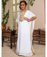 Party Moroccan Kids White Dress  Abaya Long Kaftan New Gown Wedding Geor... - £48.15 GBP
