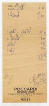 Poccardi Restaurant Italien Receipt Rue des Italians Paris France 1960&#39;s  - £14.02 GBP