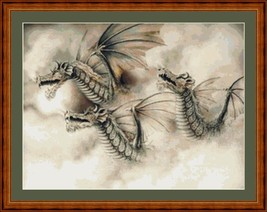 CLOUD OF DRAGONS - pdf/ printed cross stitch. Original Artist Unknown - $12.00