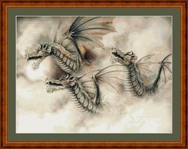 CLOUD OF DRAGONS - pdf/ printed cross stitch. Original Artist Unknown - £9.44 GBP