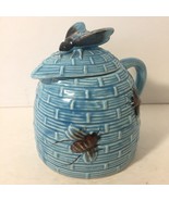 Hand Painted Insects Flies Bees Pitcher Lidded Creamer Light Blue Honey ... - £14.72 GBP