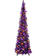 60&quot; LED Lighted Halloween Black Pumpkin PopUp Tinsel Tree 3 Modes Fall D... - £18.95 GBP