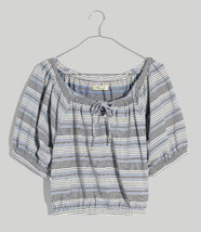 Madewell Jacquard Keyhole Puff Sleeve Crop Top Stripe Tranquil Ocean NI102 NEW - £27.63 GBP