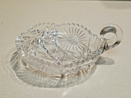 Vintage Cut Floral Crystal Candy Nut Dish with Handle &amp; Cut Edge Surround - $19.80