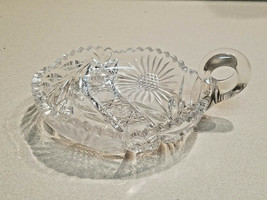 Vintage Cut Floral Crystal Candy Nut Dish with Handle &amp; Cut Edge Surround - £15.52 GBP