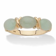 PalmBeach Jewelry Oval-Cut Gold-Plated Silver Genuine Green Jade &quot;X &amp; O&quot; Ring - £71.93 GBP