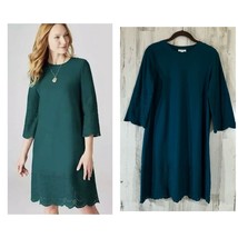 J Jill Cotton Shift Dress Size Small Petite Teal Green Eyelet Lace 3/4 S... - $19.77