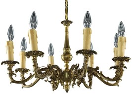 Vintage Chandelier Rococo French 8-Light 8-Arm Brass Metal Realistic Candles - £421.40 GBP