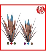 2pcs Handmade Agave Plant Sculptures with Colorful LED Solar Lights for ... - $50.48