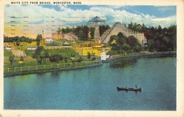 Linen Postcard White City from Bridge Worcester Mass MA Rollercoaster - £3.14 GBP