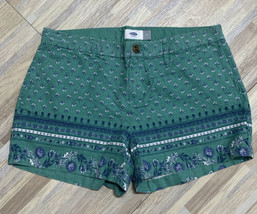 Old Navy Shorts Women&#39;s Size 6 Green Floral Linen Shorts Boho Beach Lightweight - £7.59 GBP