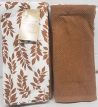 Set Of 2 Different Cotton Towels (16&quot;x26&quot;) Fall Leaves Foliage &amp; Brown Color,Lp - £11.86 GBP