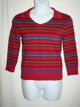 Kim Rogers Petite MEDIUM PM Purple Striped Sweater Multicolor Burgundy V Neck - £9.16 GBP