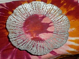 Vietri Rufolo Glass Platinum Textured Bottom Canape Plate Oval Serving Bowl Ice - £22.72 GBP