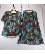 Vtg R&amp;M Richards Sheer Floral Overlay 2pc Blouse &amp; Maxi Skirt Set Blue B... - $63.01 CAD