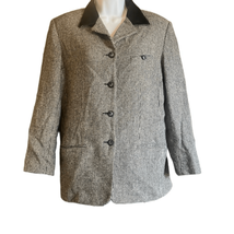Hunt Club Womens 12 Vintage Black White Plaid Wool Blend Suede Collar Blazer - £14.81 GBP