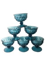 Vintage Indiana Glass Cubist Riviera Blue Footed Sherbet Dishes Bowls Cu... - $38.00